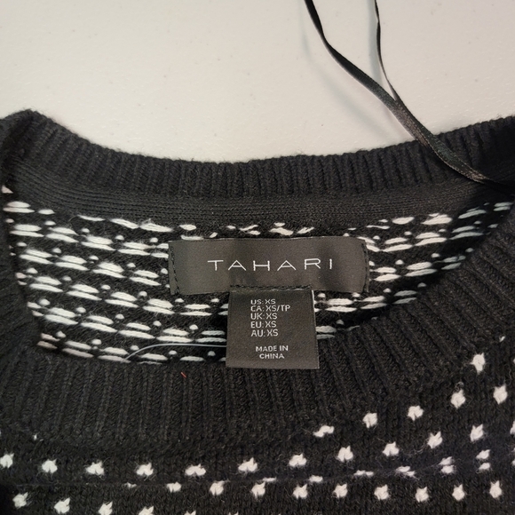 Tahari Womens Sweater Size Black White Polka Dot Pullover Top Puff Sleeve Sz XS - Picture 3 of 7